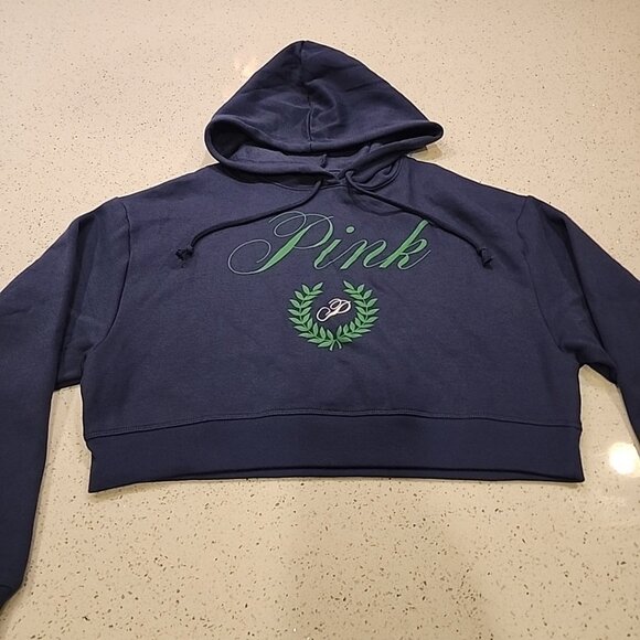 Victoria Secret Pink Cropped Top Fleece Sweatshirt Everyday Blue Hoodie S - Picture 2 of 9